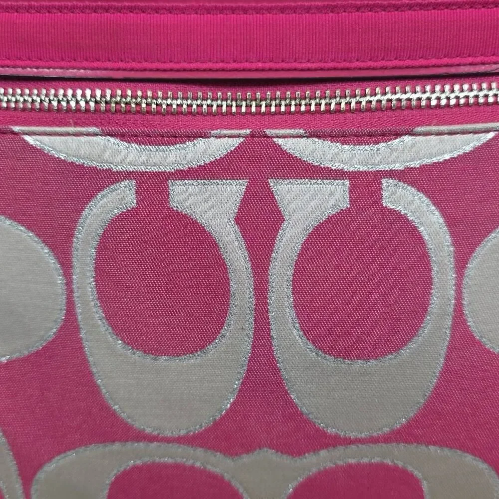 Coach Poppy Metallic Signature Sateen Glam Tote